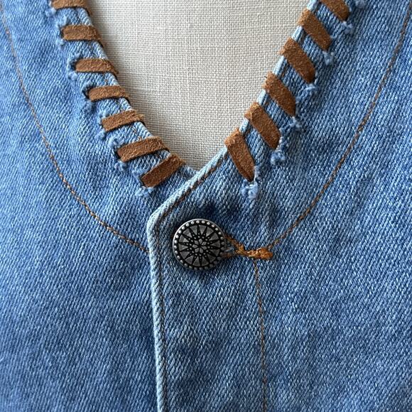Sap Man Denim Vest Womens Size Medium Leather Trim Lace Detail Southwest Cowgirl - Picture 4 of 13